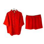 Load image into Gallery viewer, Red Linen Shirt and Short Set
