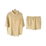 Load image into Gallery viewer, Pastel Yellow Linen Shirt &amp; Short Set
