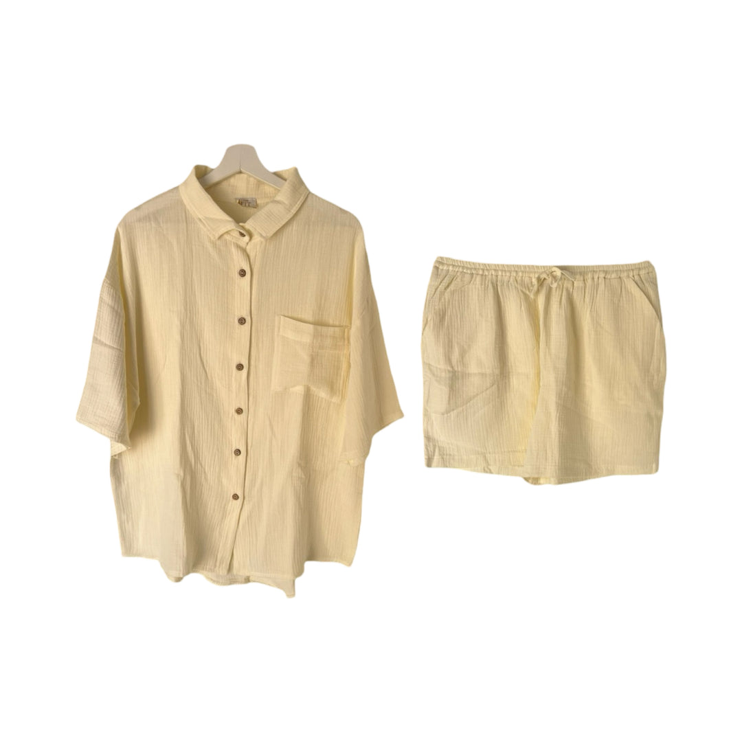 Pastel Yellow Linen Shirt & Short Set