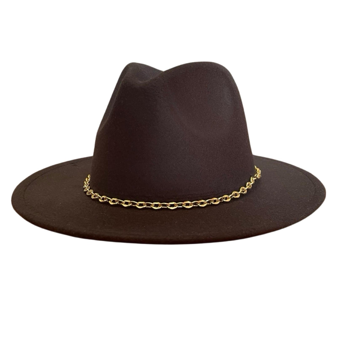 Black Fedora with Gold Chain