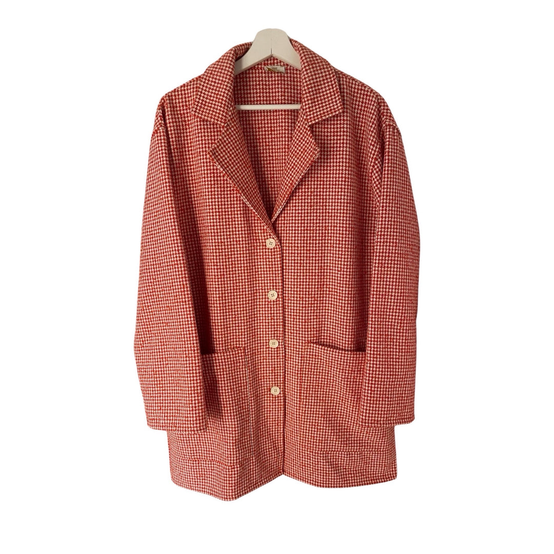 Red and White Tweed Oversized Coat