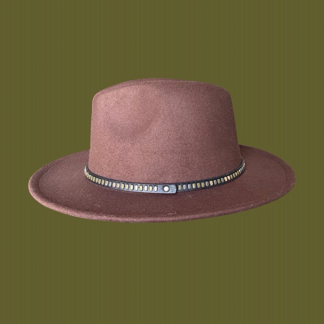 Dark Brown Fedora With Leather Studded Strap