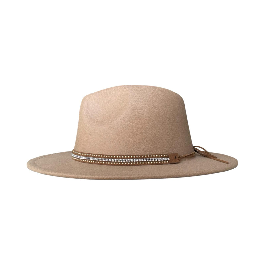 Beige Fedora with Suede & Diamond Strap