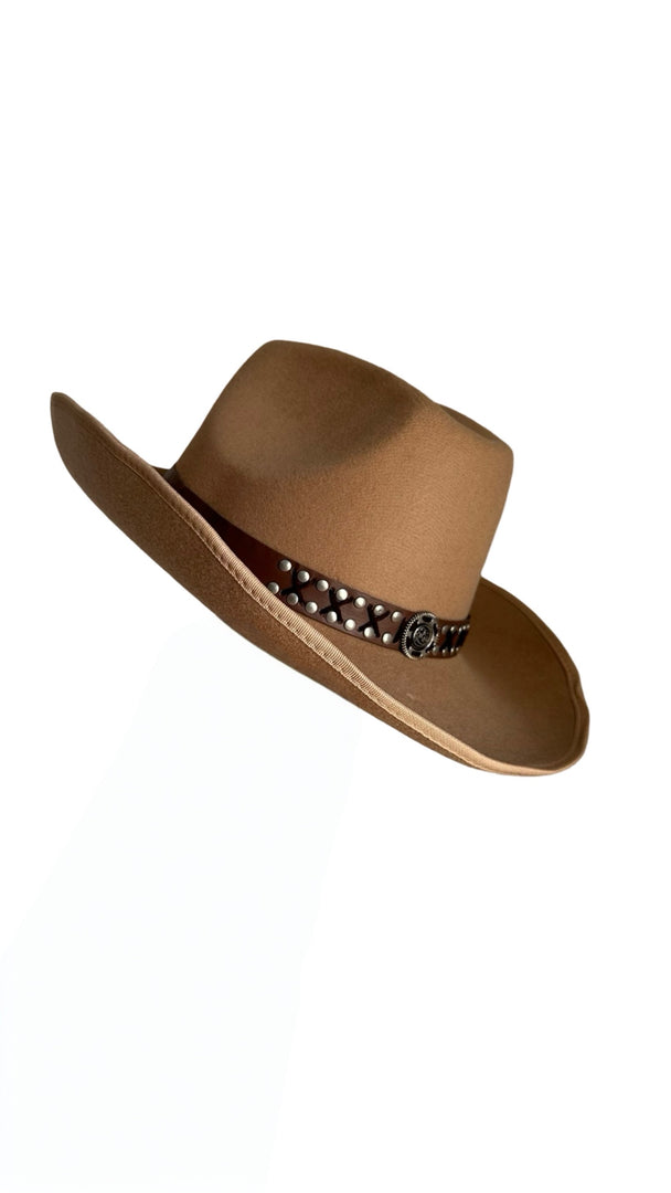 Brown Cowboy Hat With Leather Studded Strap