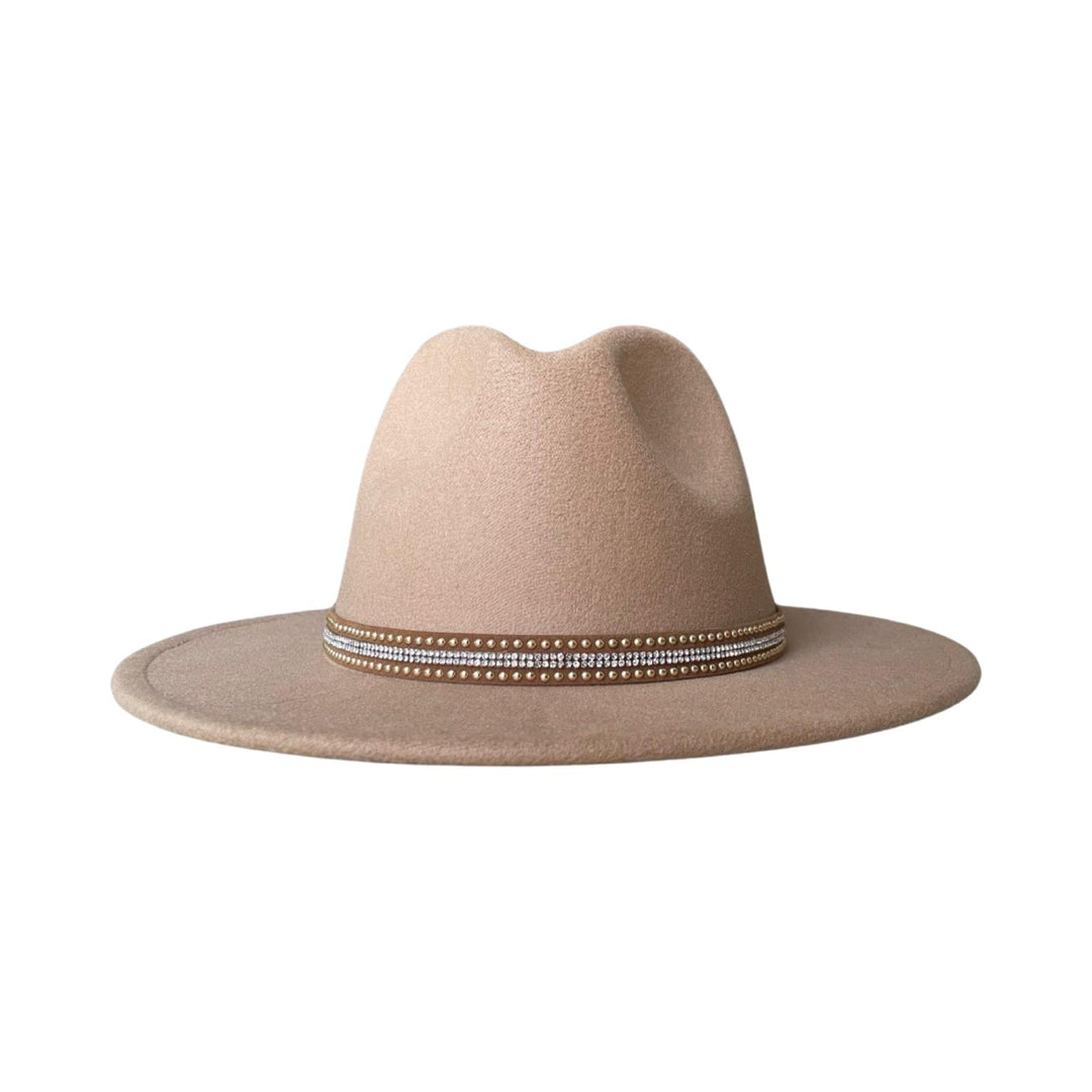 Beige Fedora with Suede & Diamond Strap