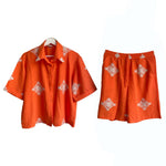 Load image into Gallery viewer, Orange Embroidered Shirt &amp; Short Set
