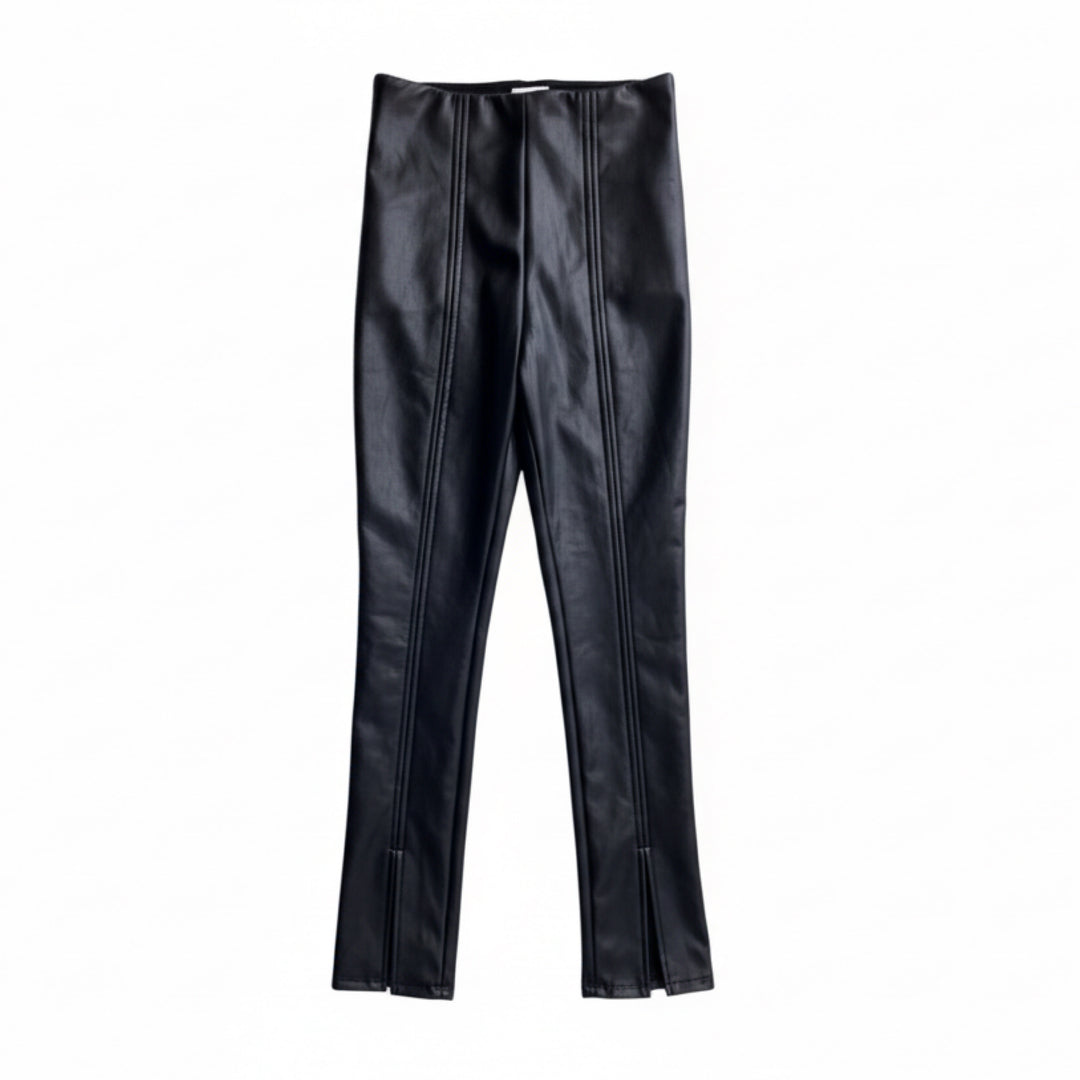 Leather Leggings with Slit on Ankle