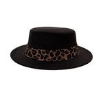 Load image into Gallery viewer, Black Round Top Fedora with Leopard Strap
