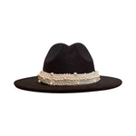 Load image into Gallery viewer, Black Fedora With Thick Pearl Strap
