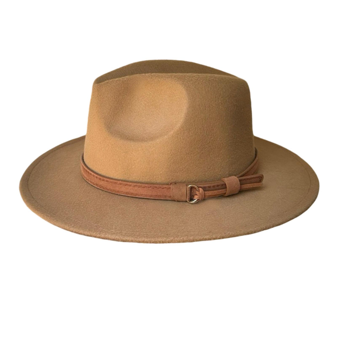 Beige Fedora With Leather Strap