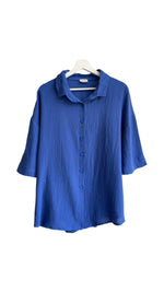 Load image into Gallery viewer, Blue Linen Button Down Shirt
