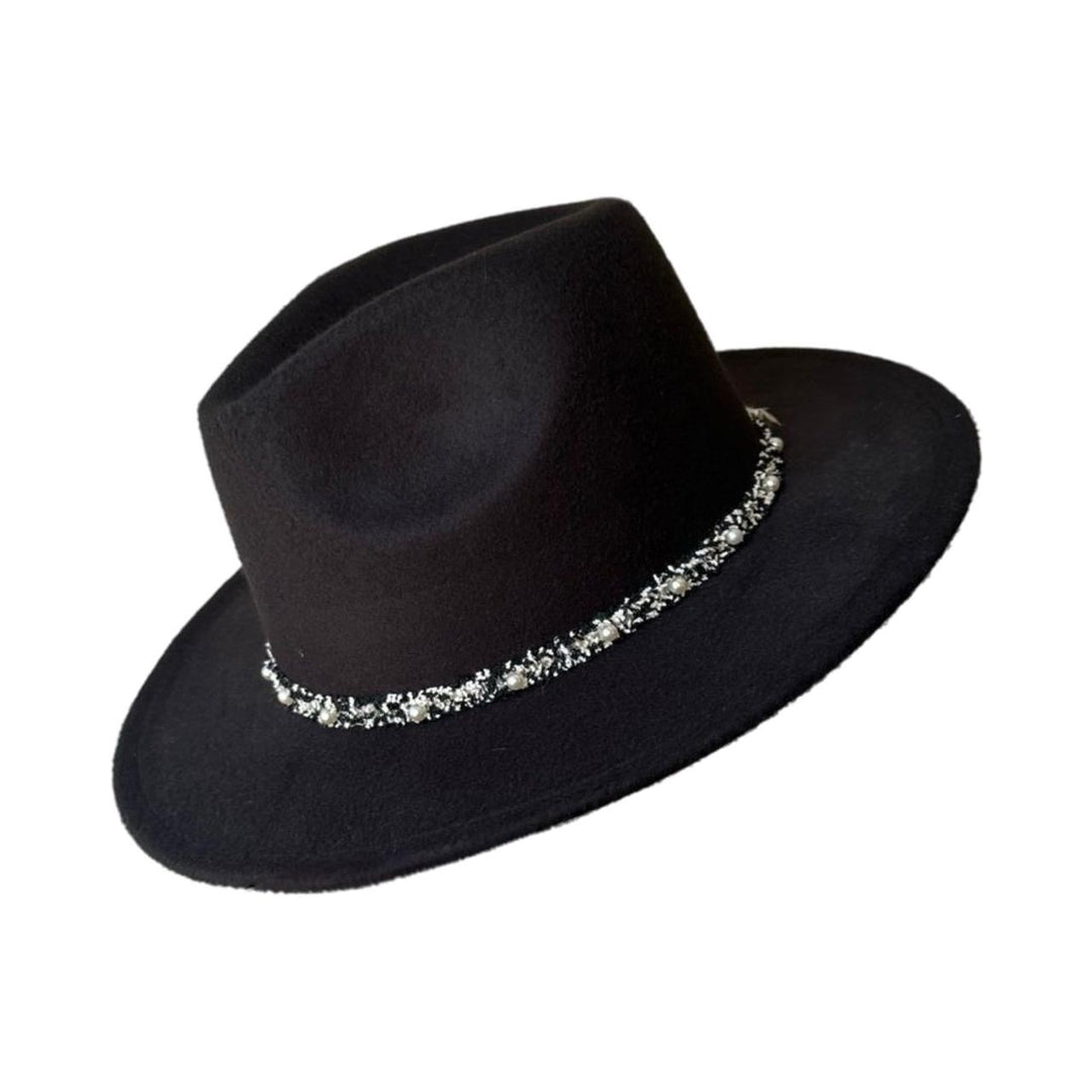 Black Fedora With Black and White Accessory