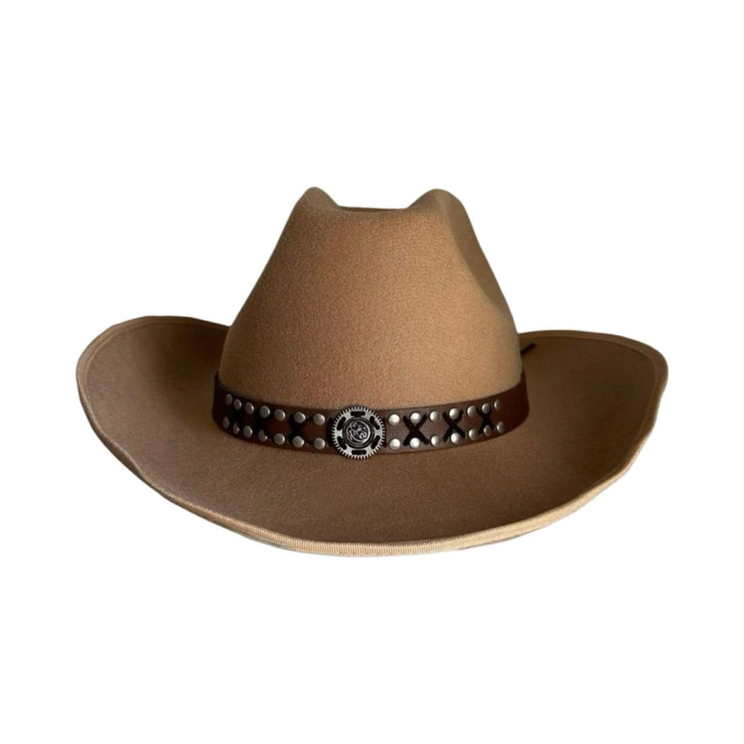 Brown Cowboy Hat With Leather Studded Strap