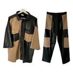 Load image into Gallery viewer, Suede and Leather Shirt and Pant Set
