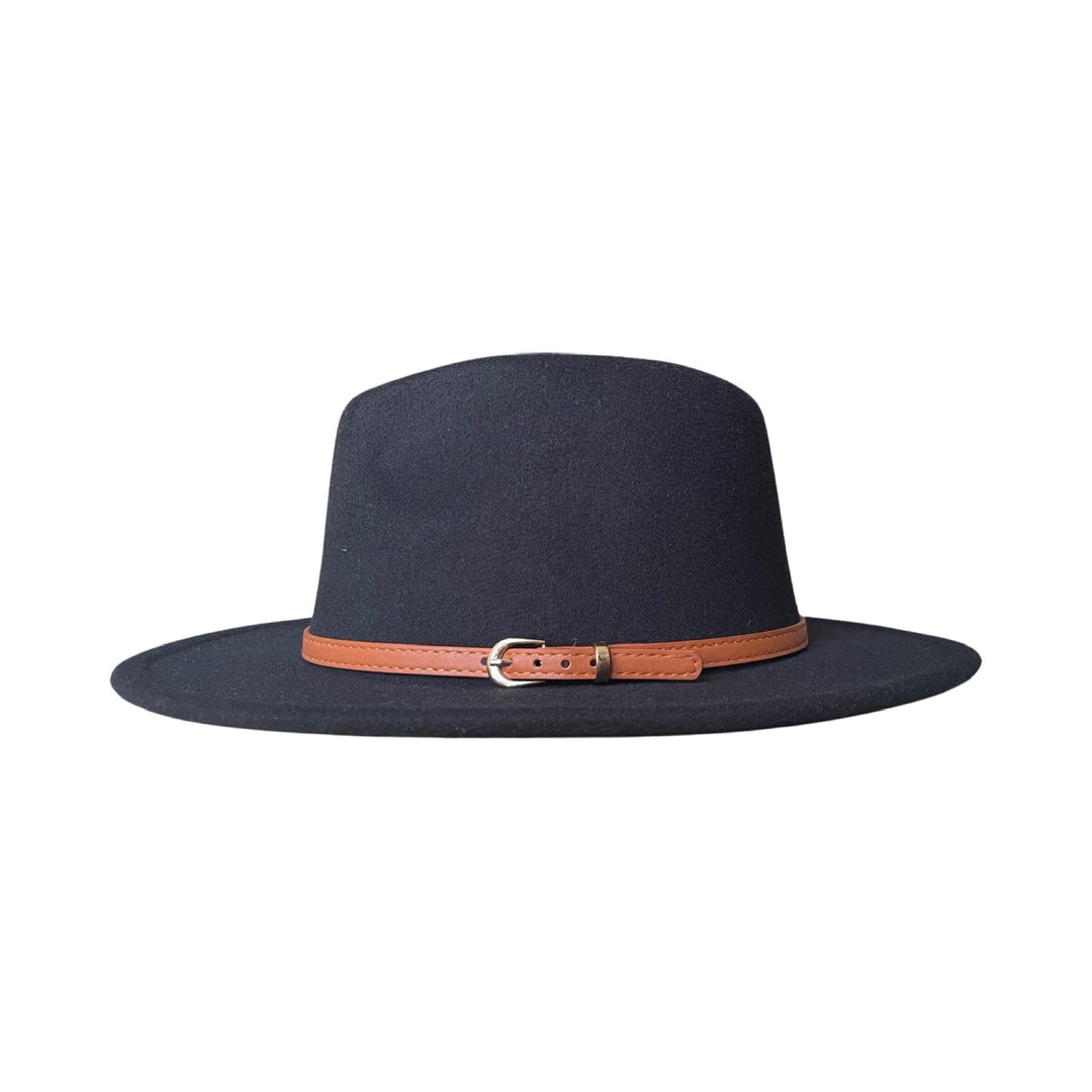 Black Fedora With Brown Leather Belt