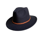 Load image into Gallery viewer, Black Fedora With Suede Braided Strap
