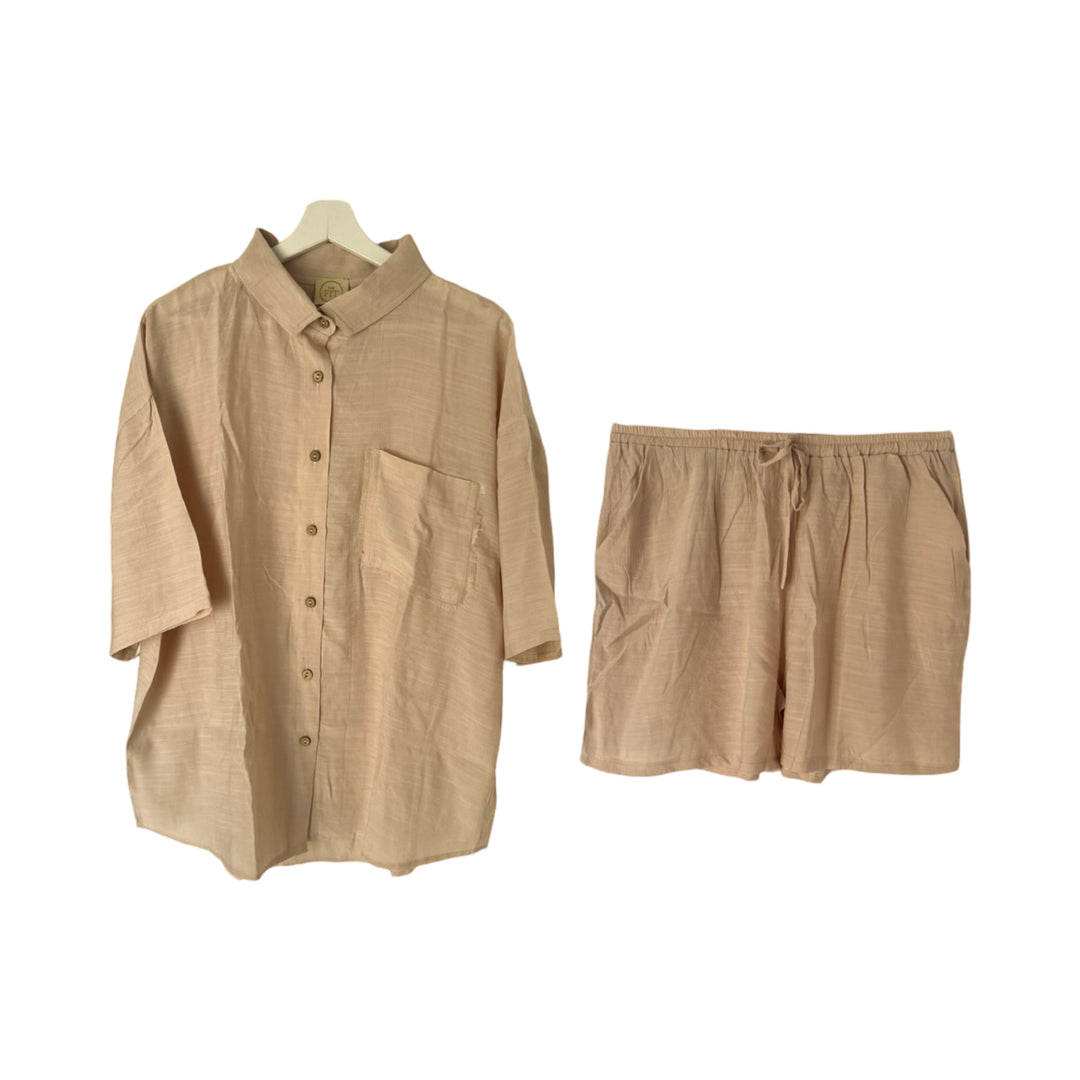 Beige Linen Shirt & Short Set