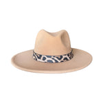 Load image into Gallery viewer, Beige Semi Wide Brim Fedora With Leather Cheetah Strap
