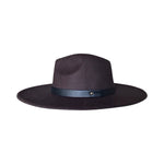 Load image into Gallery viewer, Dark Brown Wide Brim Fedora With Black Leather Strap
