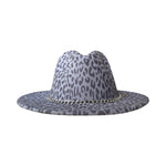 Load image into Gallery viewer, Gray Cheetah Print Fedora With Silver Chain
