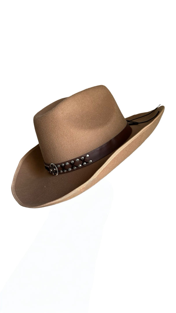 Brown Cowboy Hat With Leather Studded Strap