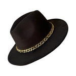 Load image into Gallery viewer, Black Fedora with Red Interior &amp; Gold Chain
