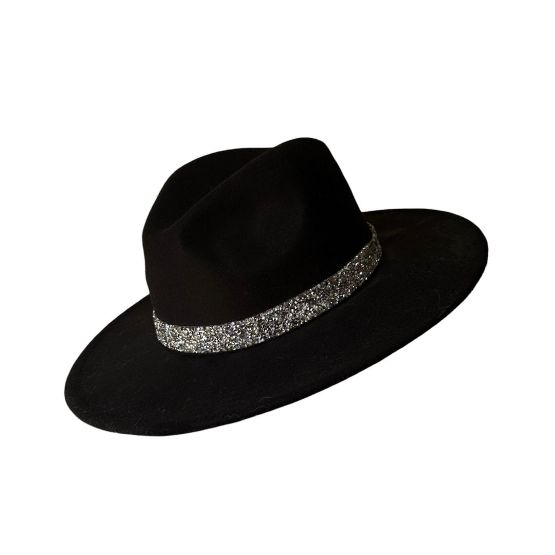 Black Semi-Wide Brim Fedora With Silver Studded Strap