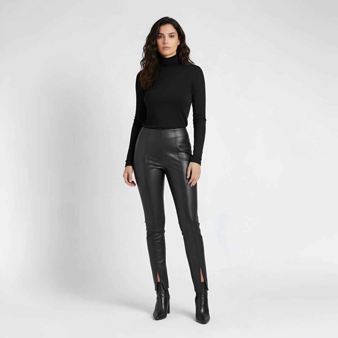 Leather Leggings with Slit on Ankle