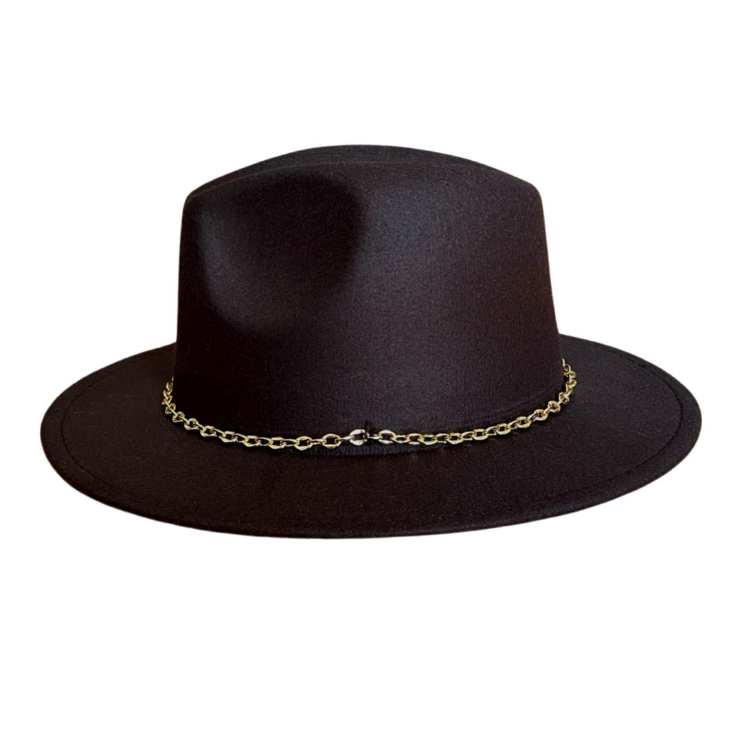 Black Fedora with Gold Chain