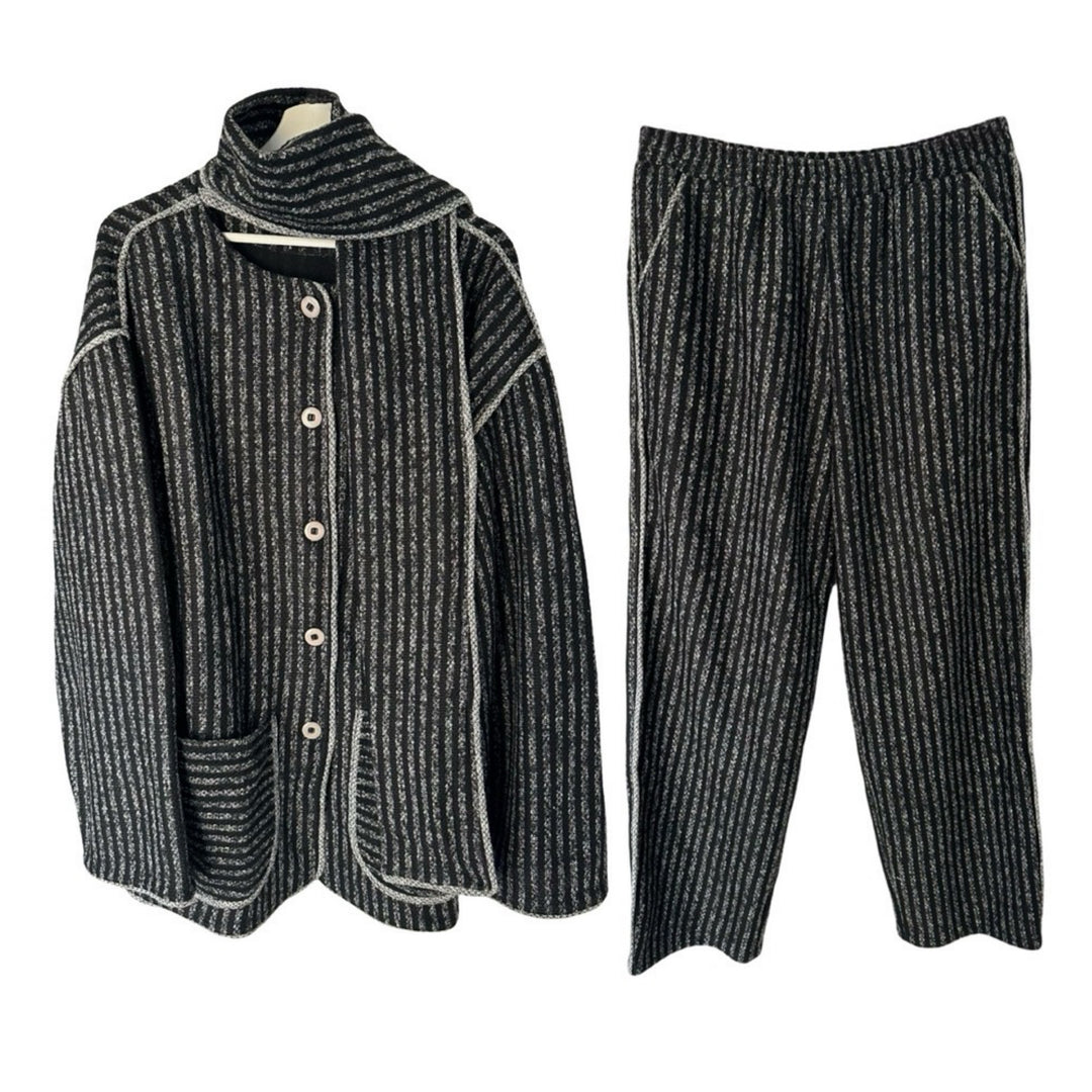 Striped Coat with Attached Scarf and Pant Set