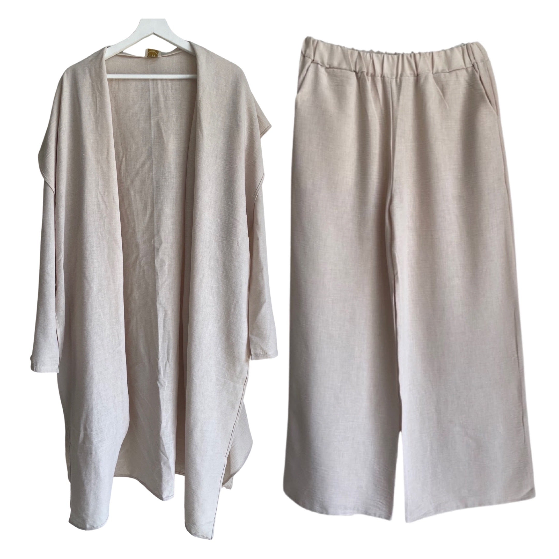 Linen Hooded Kimono and Pant Set