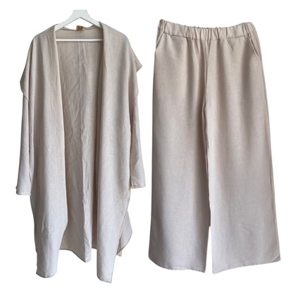 Linen Hooded Kimono and Pant Set