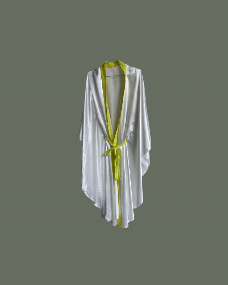 White Silk Kimono with Yellow Trim