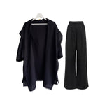 Load image into Gallery viewer, Linen Hooded Kimono &amp; Pant Set with Trim
