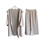 Load image into Gallery viewer, Linen Hooded Kimono &amp; Pant Set with Trim
