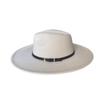 Load image into Gallery viewer, Off White Wide-Brim Fedora With Black Leather Stap
