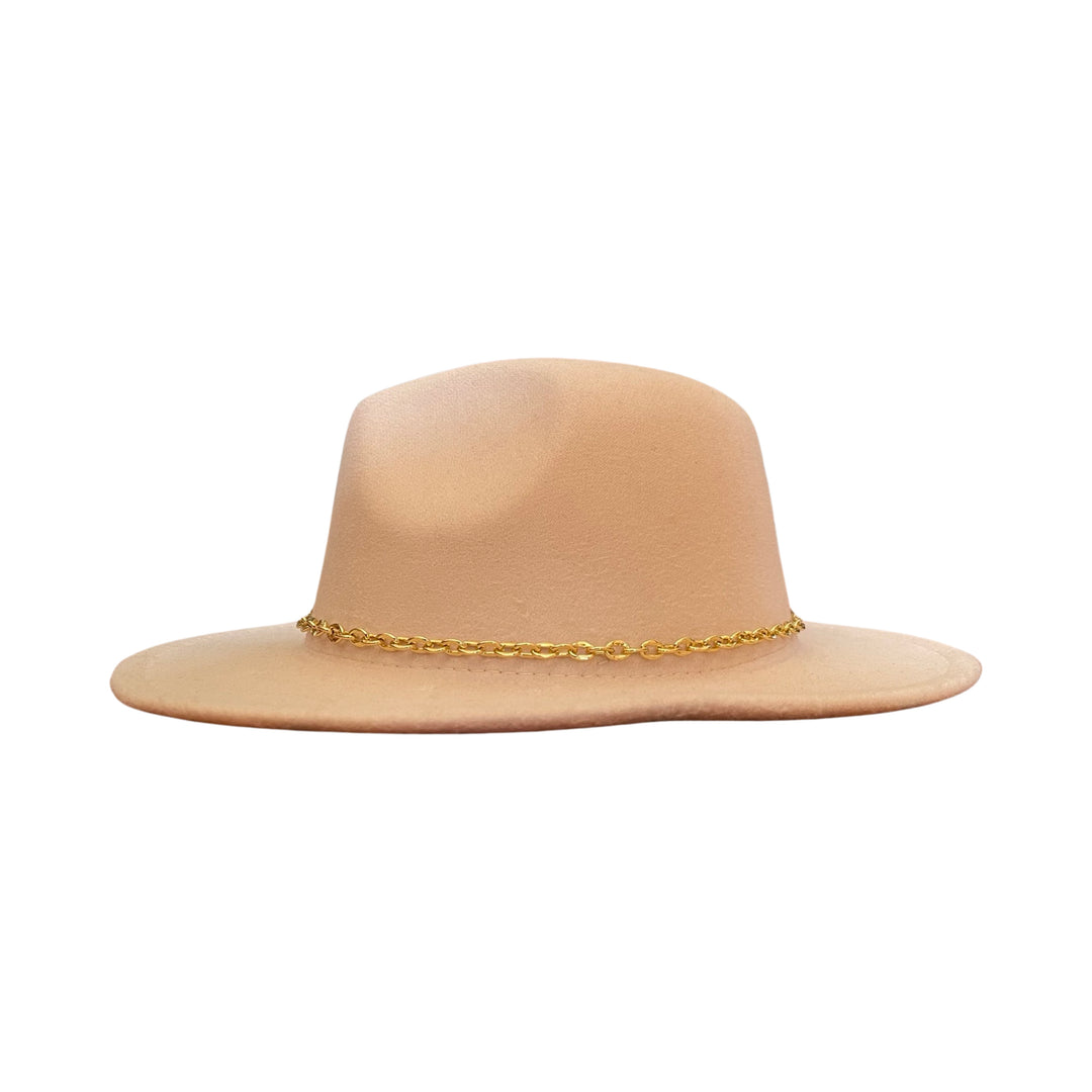 Off White Fedora With Gold Chain