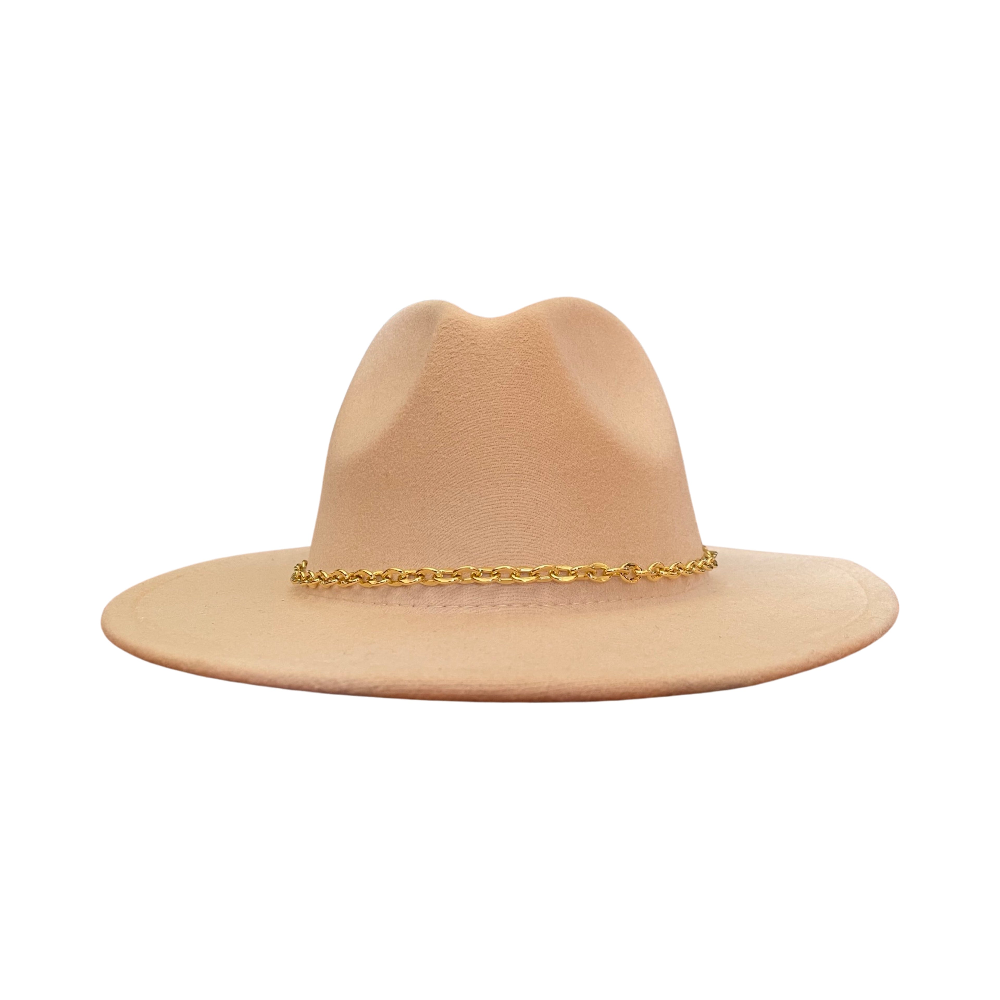 Off White Fedora With Gold Chain