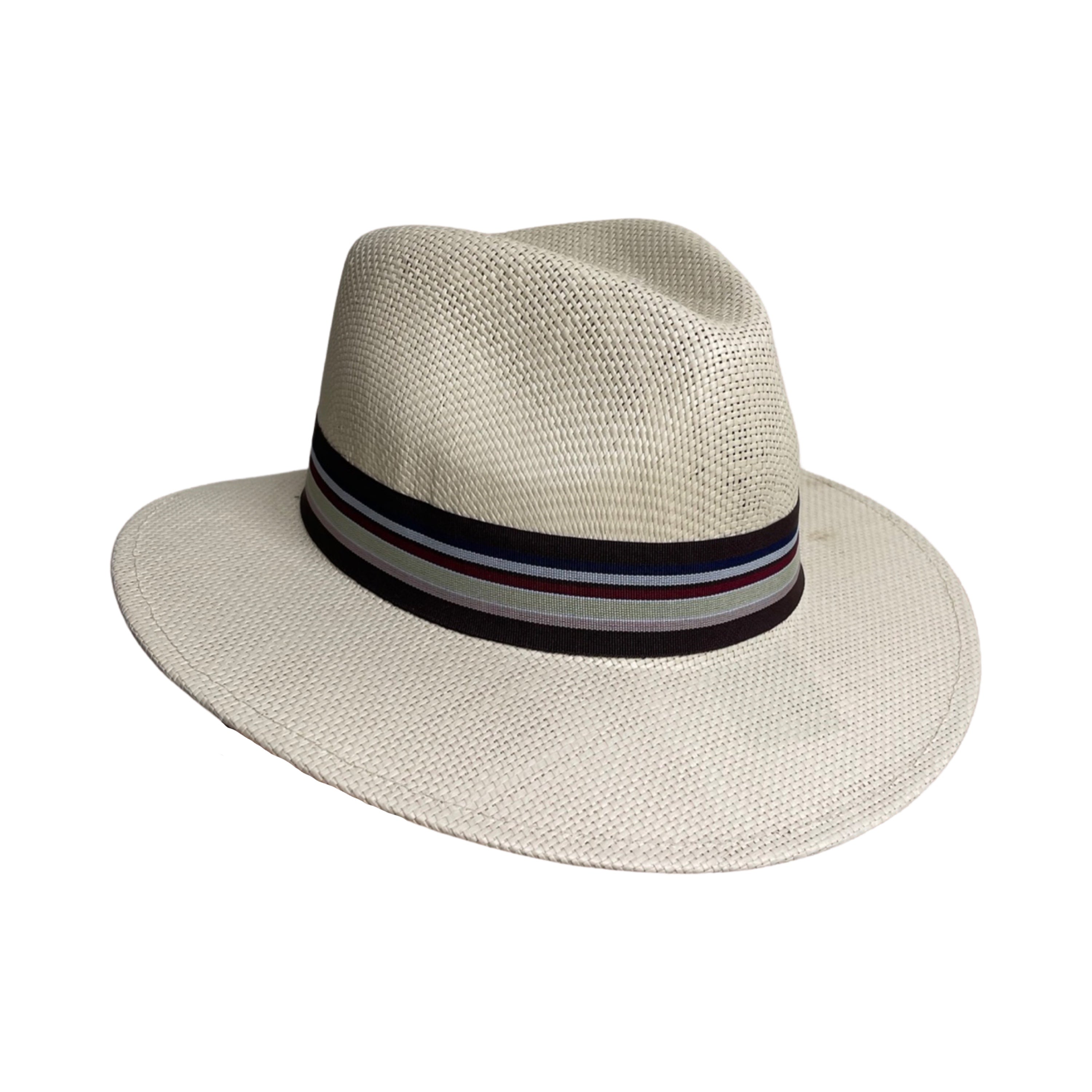 Off-White Panama Hat with Striped Bow Strap