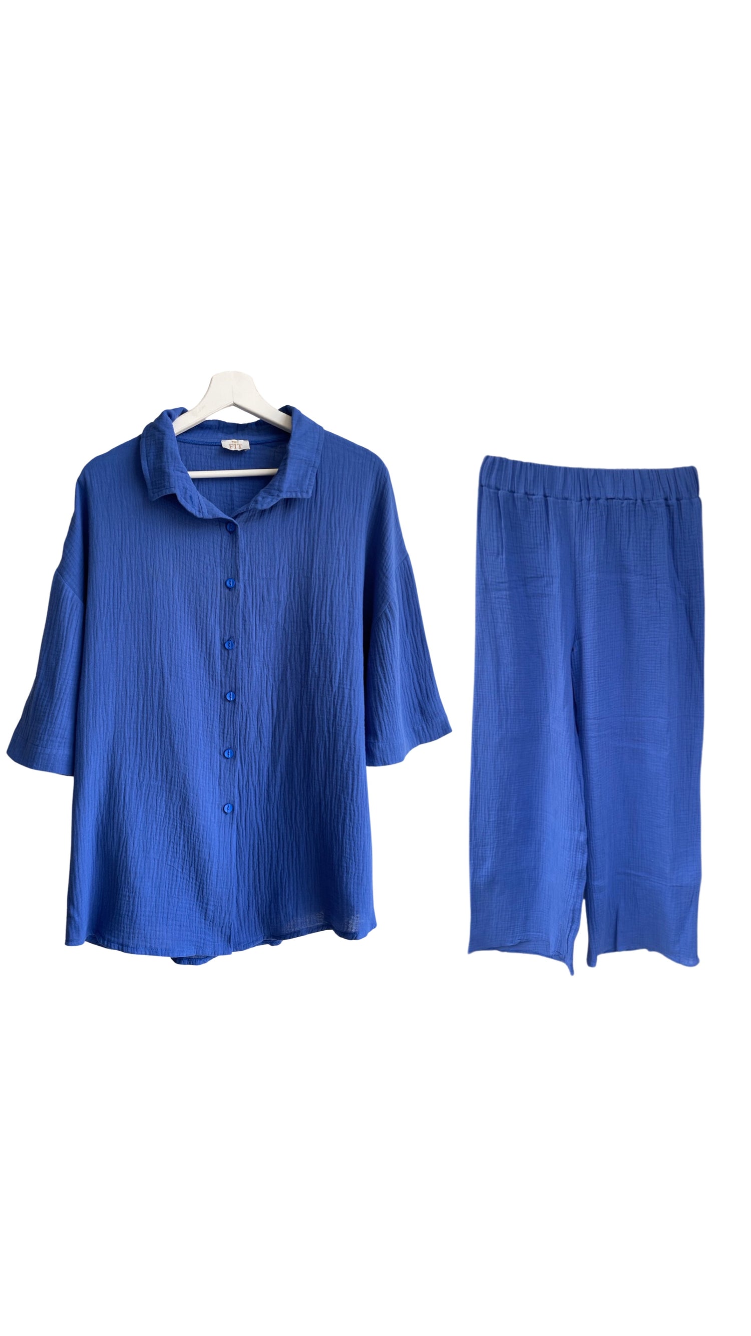 Blue Oversized Cotton Shirt &amp; Pant Set