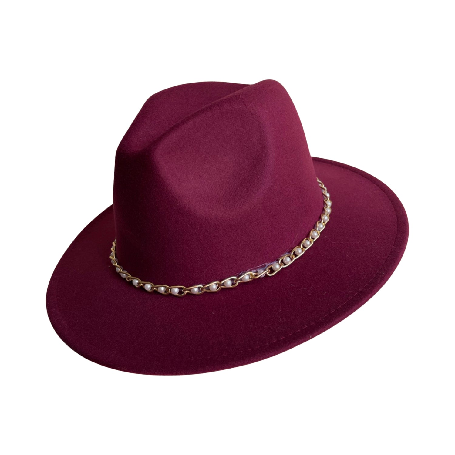 Burgundy Hat with Pearl Chain