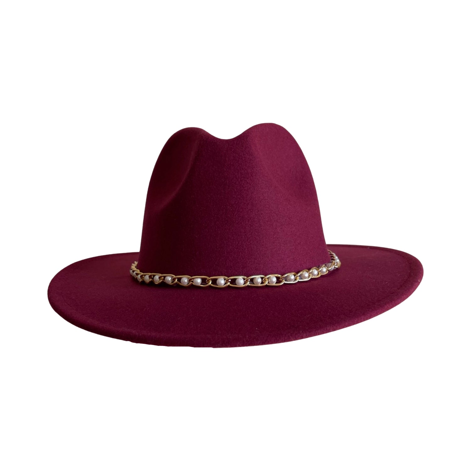 Burgundy Hat with Pearl Chain