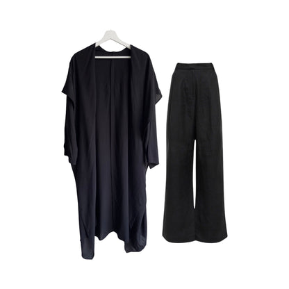 Linen Hooded Kimono and Pant Set