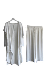 Load image into Gallery viewer, Linen Hooded Kimono and Pant Set
