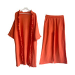 Load image into Gallery viewer, Orange Linen Kimono &amp; Pant Set with Trim
