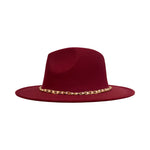 Load image into Gallery viewer, Maroon Fedora With Gold Chain and Pearls
