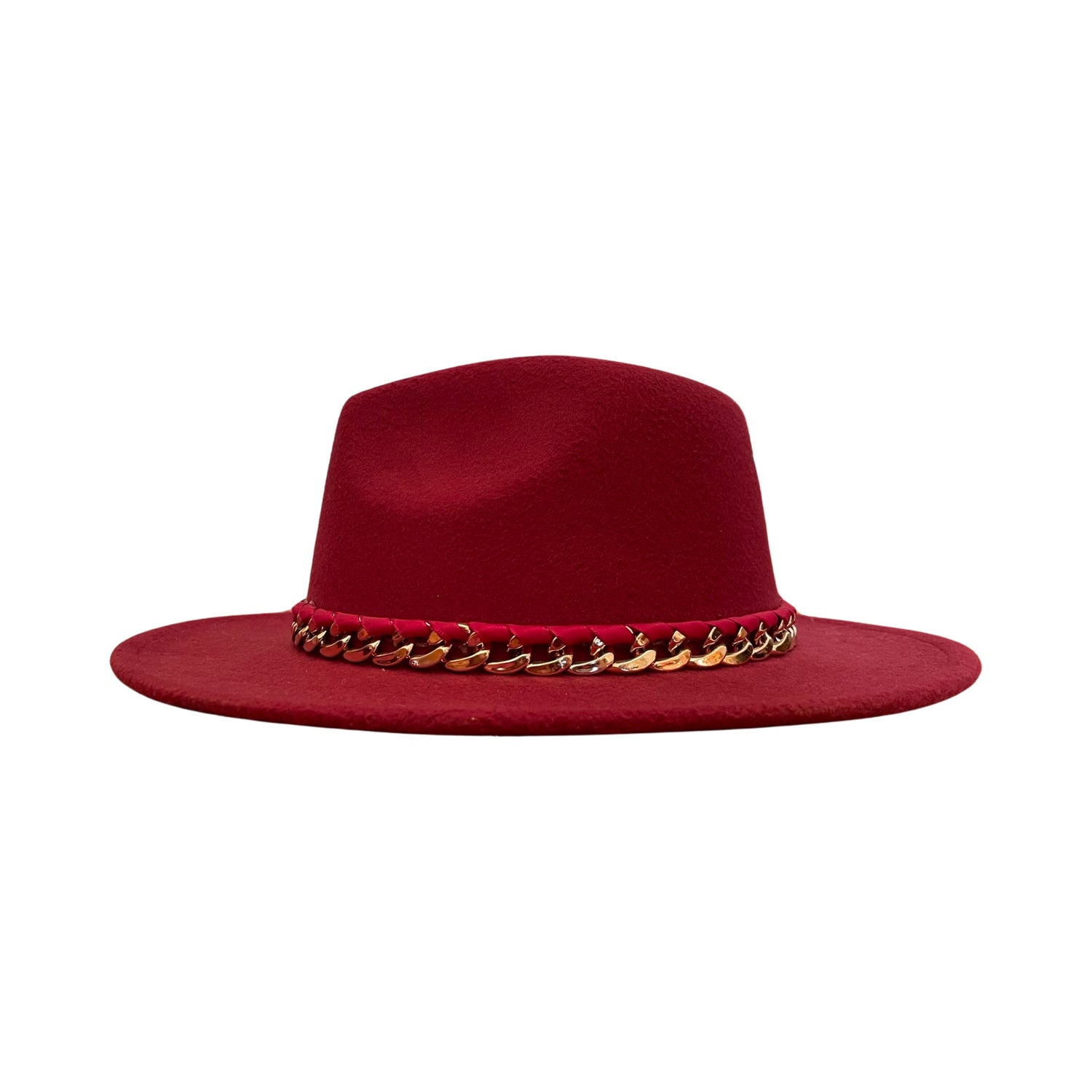 Maroon Fedora With Big Gold Chain