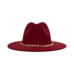 Load image into Gallery viewer, Maroon Fedora With Gold Chain and Pearls
