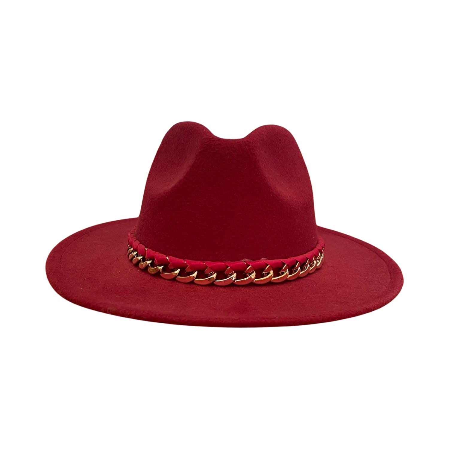 Maroon Fedora With Big Gold Chain