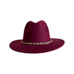 Load image into Gallery viewer, Maroon Fedora With Gold Chain and Pearls
